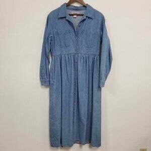 Vintage Fads‎ Womens Denim Button Up Midi Dress Size 12 Country Southwestern